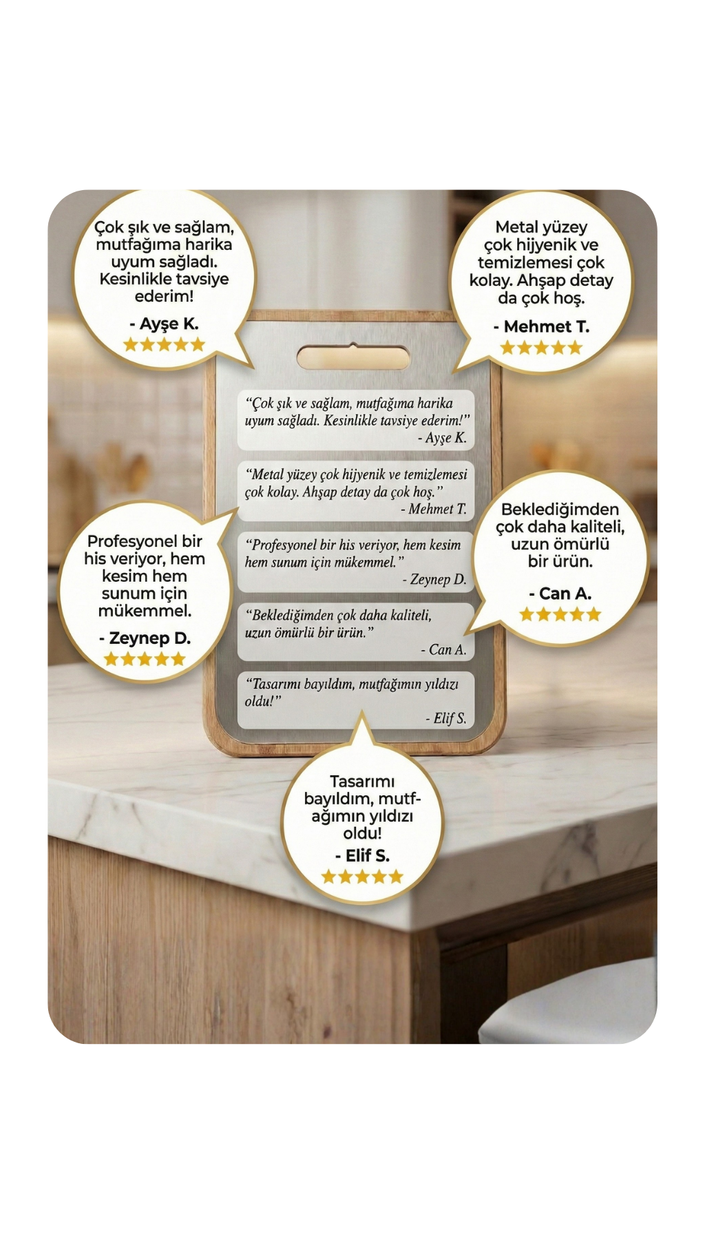 Fera Çelik Bufalo Serisi Çift Yönlü Paslanmaz Çelik Kesme Tahtası