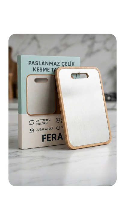 Fera Çelik Bufalo Serisi Çift Yönlü Paslanmaz Çelik Kesme Tahtası